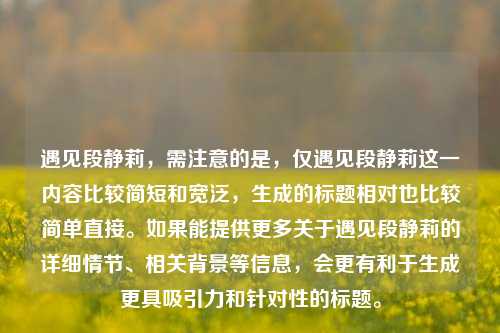 遇见段静莉，需注意的是，仅遇见段静莉这一内容比较简短和宽泛，生成的标题相对也比较简单直接。如果能提供更多关于遇见段静莉的详细情节、相关背景等信息，会更有利于生成更具吸引力和针对性的标题。