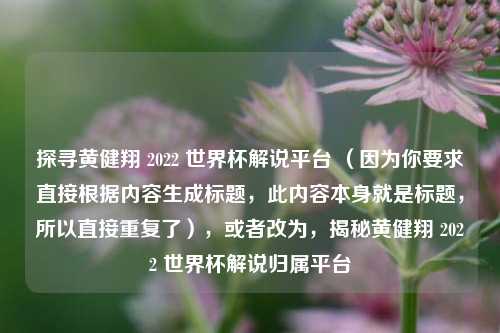探寻黄健翔 2022 世界杯解说平台 （因为你要求直接根据内容生成标题，此内容本身就是标题，所以直接重复了），或者改为，揭秘黄健翔 2022 世界杯解说归属平台