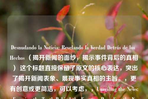 Desnudando la Noticia: Revelando la Verdad Detrás de los Hechos (揭开新闻的面纱,揭示事件背后的真相) 这个标题直接保留了原文的核心表达,突出了揭开新闻表象、展现事实真相的主旨。,更有创意或更简洁,可以考虑,,Unveiling the News: Exposing the Truth Behind the Events,Revealing the News: Uncovering the Truth Hidden in the Facts,The News Unveiled: Discovering the Truth Beyond the Headlines,都传达了类似的意思,强调了揭示新闻背后真相的重要性。你可以根据具体需求选择其中一个。如果你还有其他问题或需要进一步的帮助,请随时告诉我。